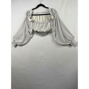 Blu Pepper Crop Top Womens Large Grey Gold Foil Dot Smocked Excellent